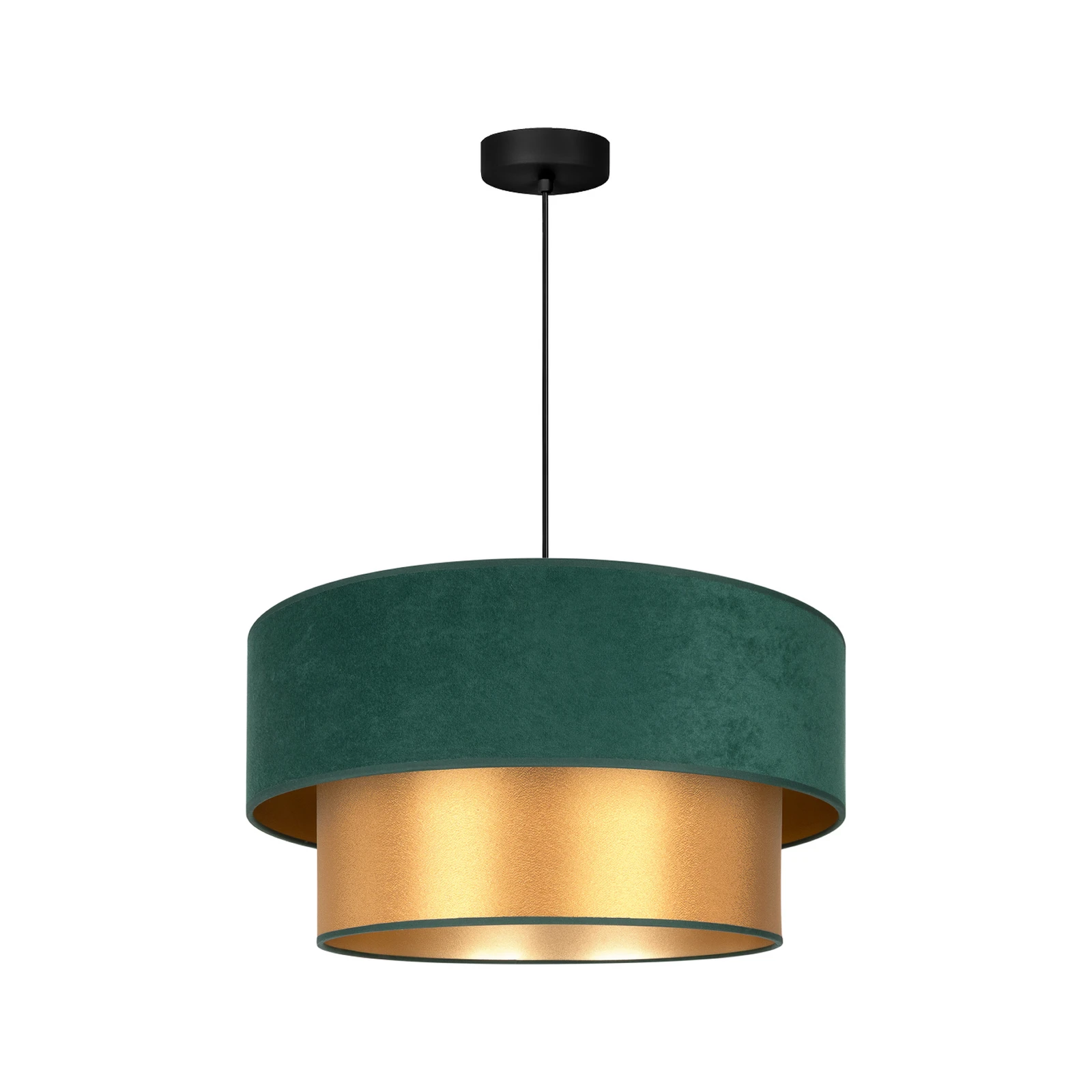 Lampă suspendată Dorina, verde/auriu, Ø 45 cm, material textil, E27