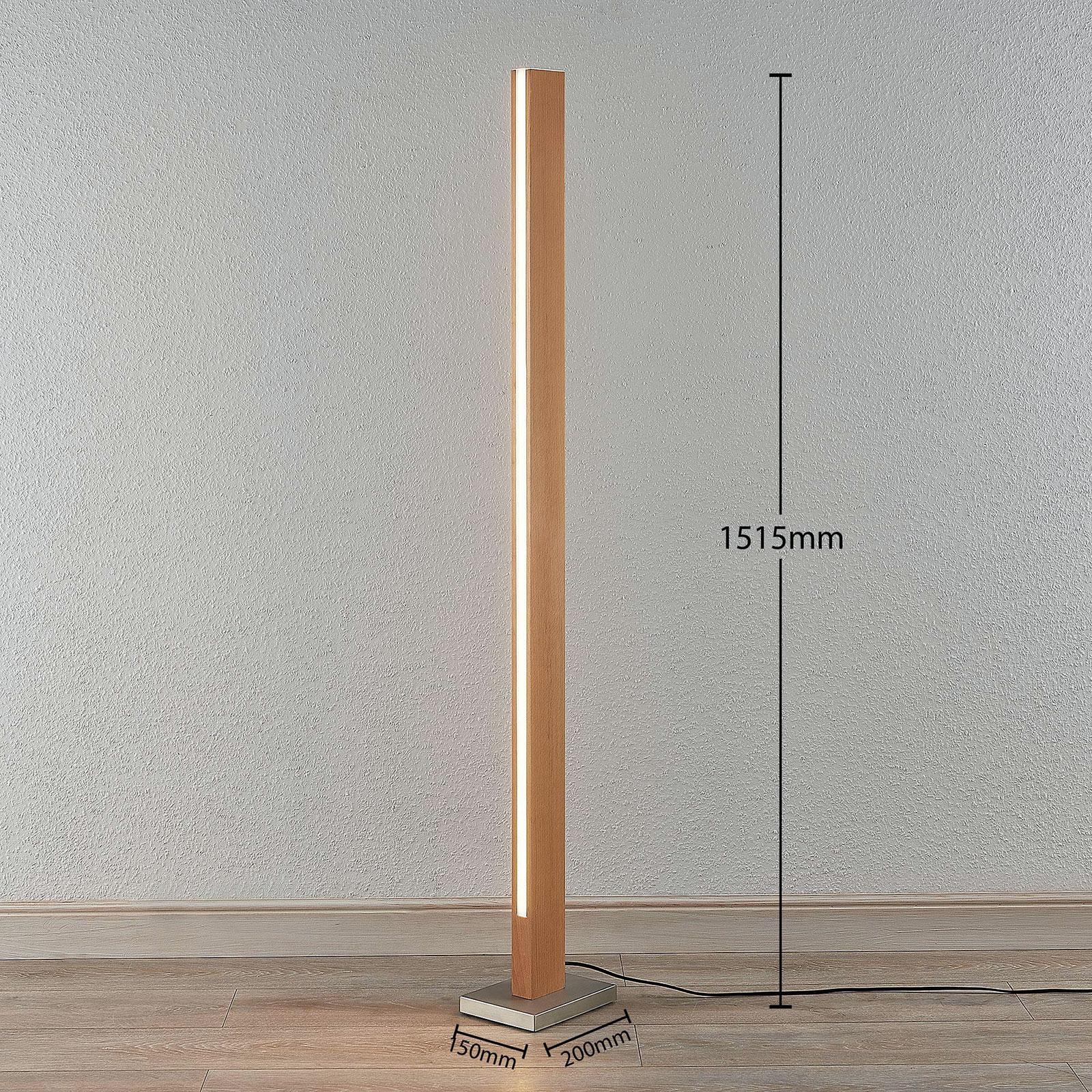 Tamlin LED wooden floor lamp, beech-coloured