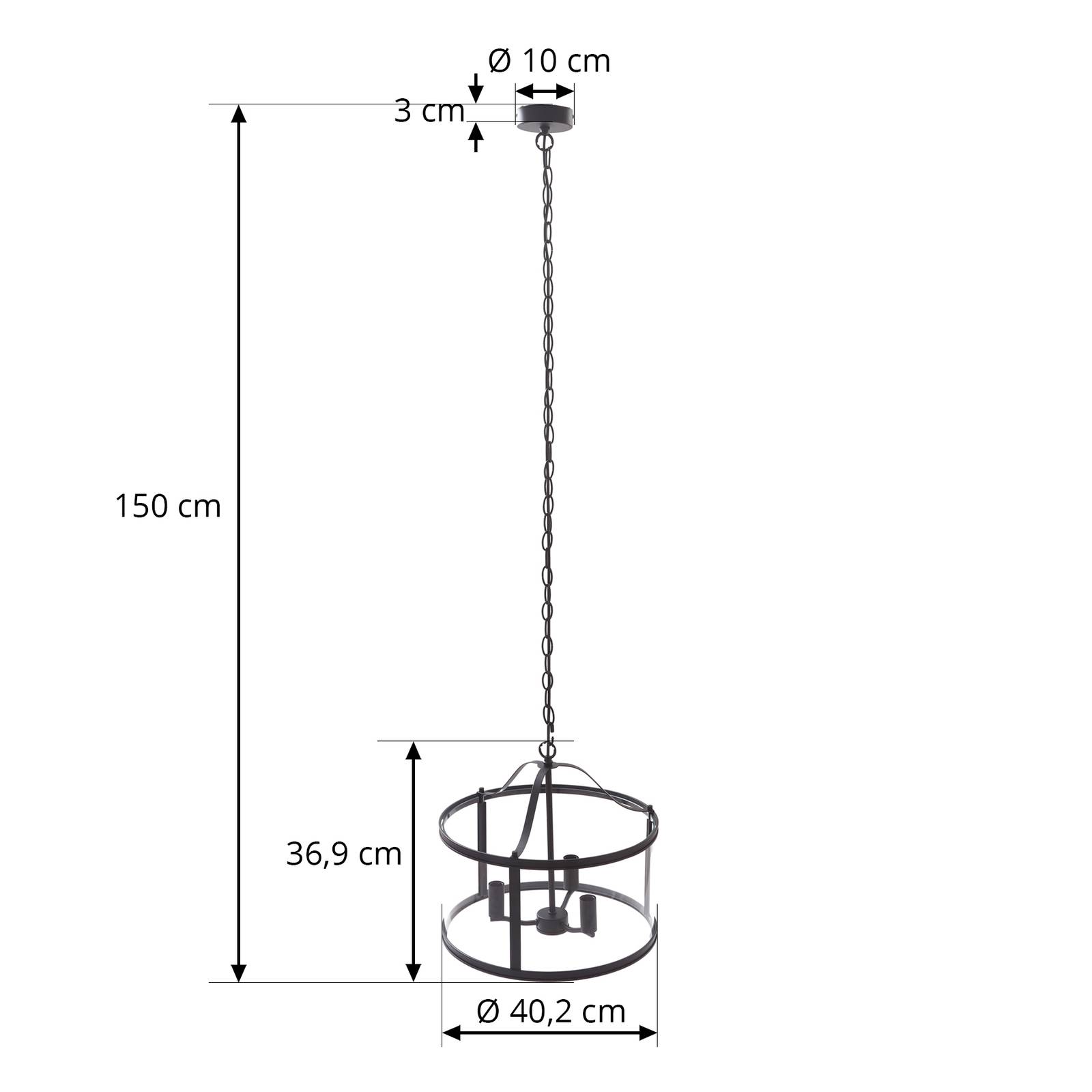 Lampa wisząca Lucande Eryk, Ø 40 cm, czarna, szkło, 3-punktowa