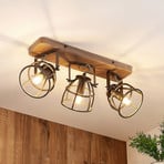 Lindby spot pour plafond Rutger, 52cm, 3 lampes, bois, cage, E14