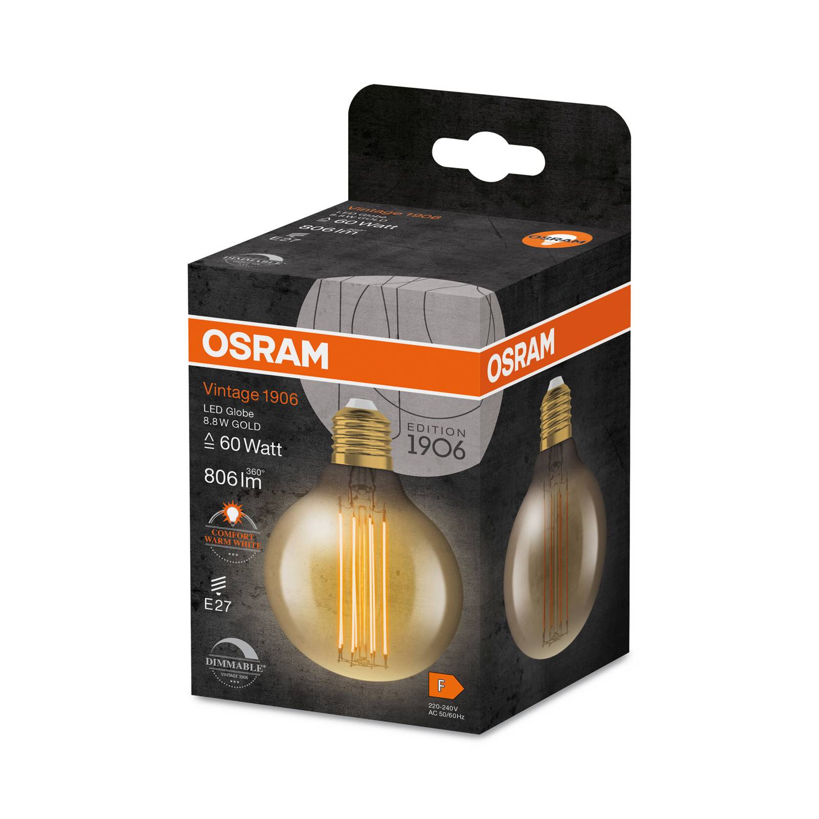 OSRAM Vintage 1906 E27 8,8W LED G80 822 dim złota