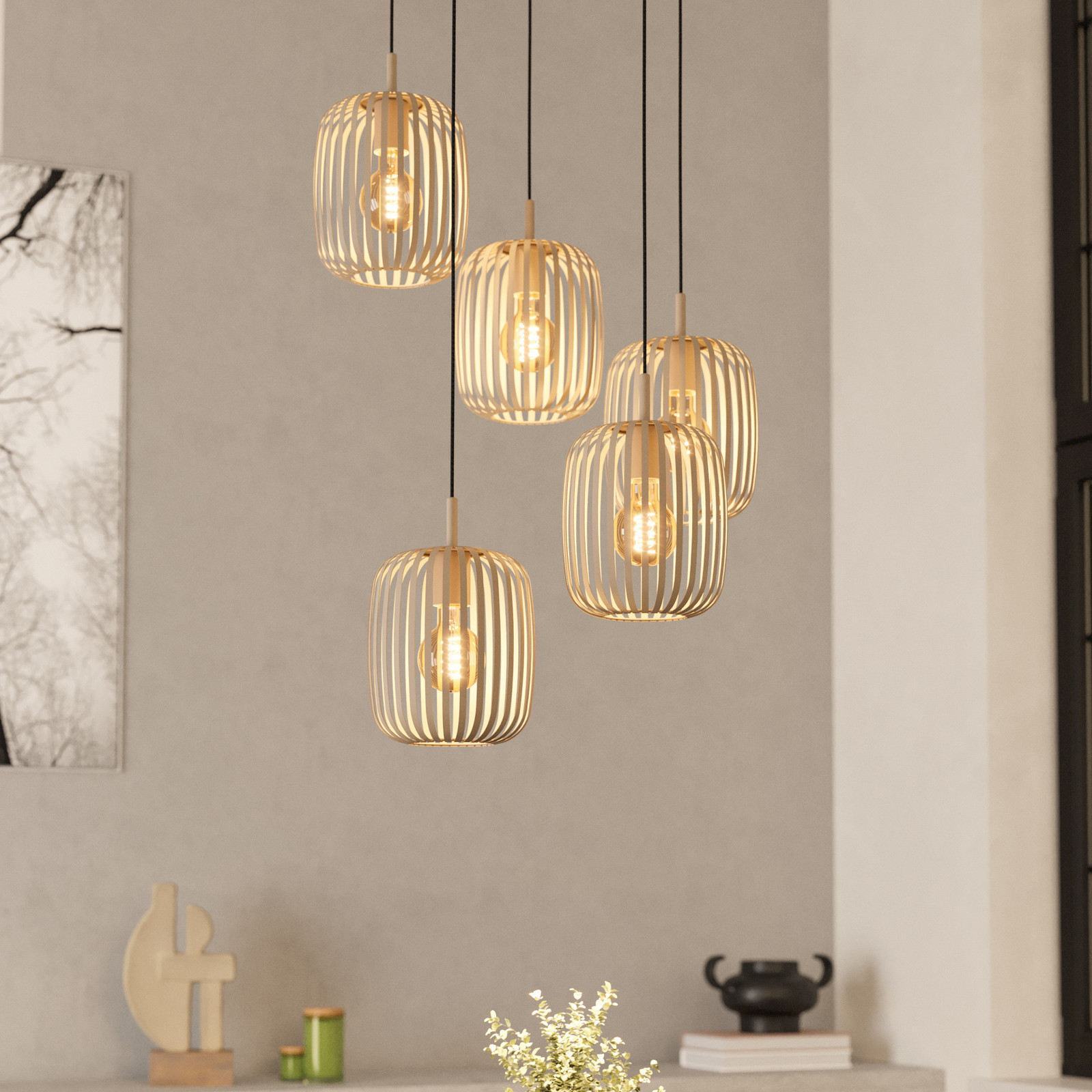 EGLO Lampă suspendată Romazzina culoarea nisipului oțel Ø 50 cm 5 becuri. - Camera de zi / sufragerie - modern - de culoarea nisipului - Metal