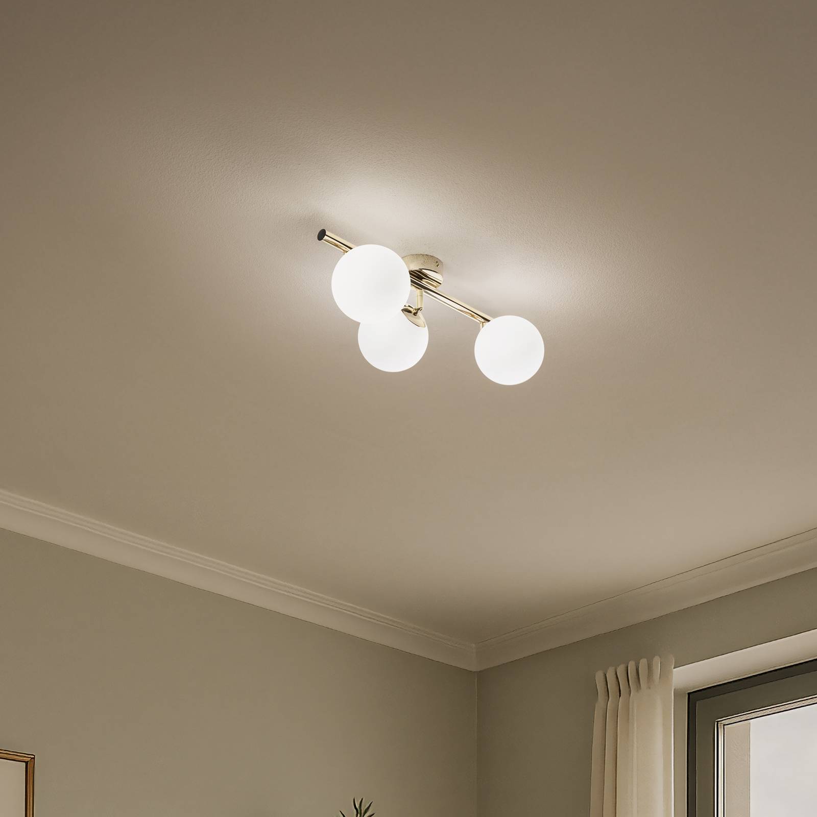 Deckenleuchte Drum, goldfarben, 3-flammig, Glas, Länge 46 cm günstig online kaufen