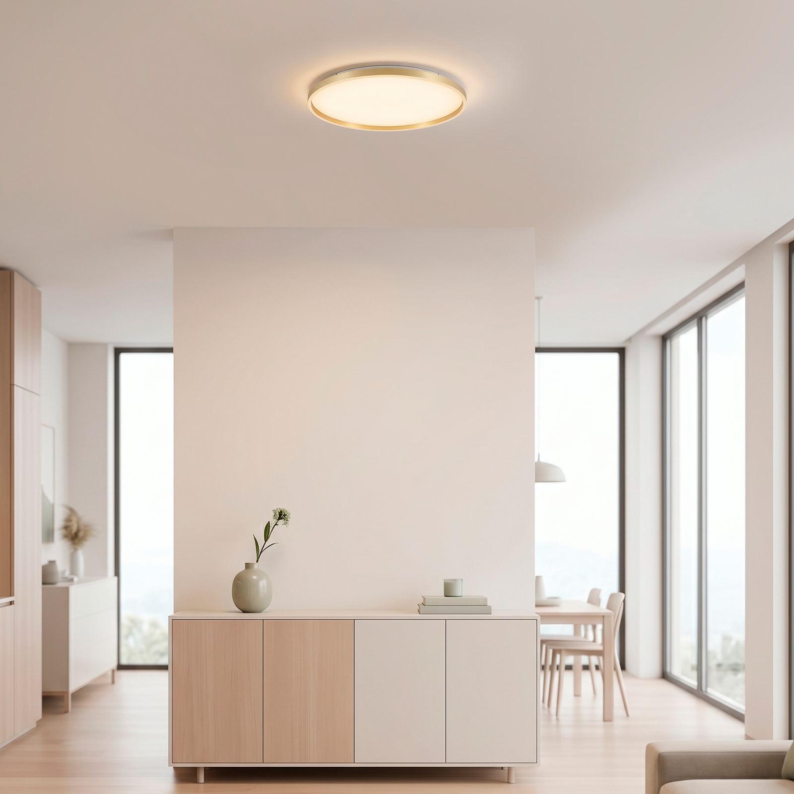 Madlen LED ceiling lamp, gold, Ø 60 cm, aluminium, 3000K, dimmable Madlen LED ceiling lamp, gold, Ø 60 cm, aluminium, 3000K, dimmable