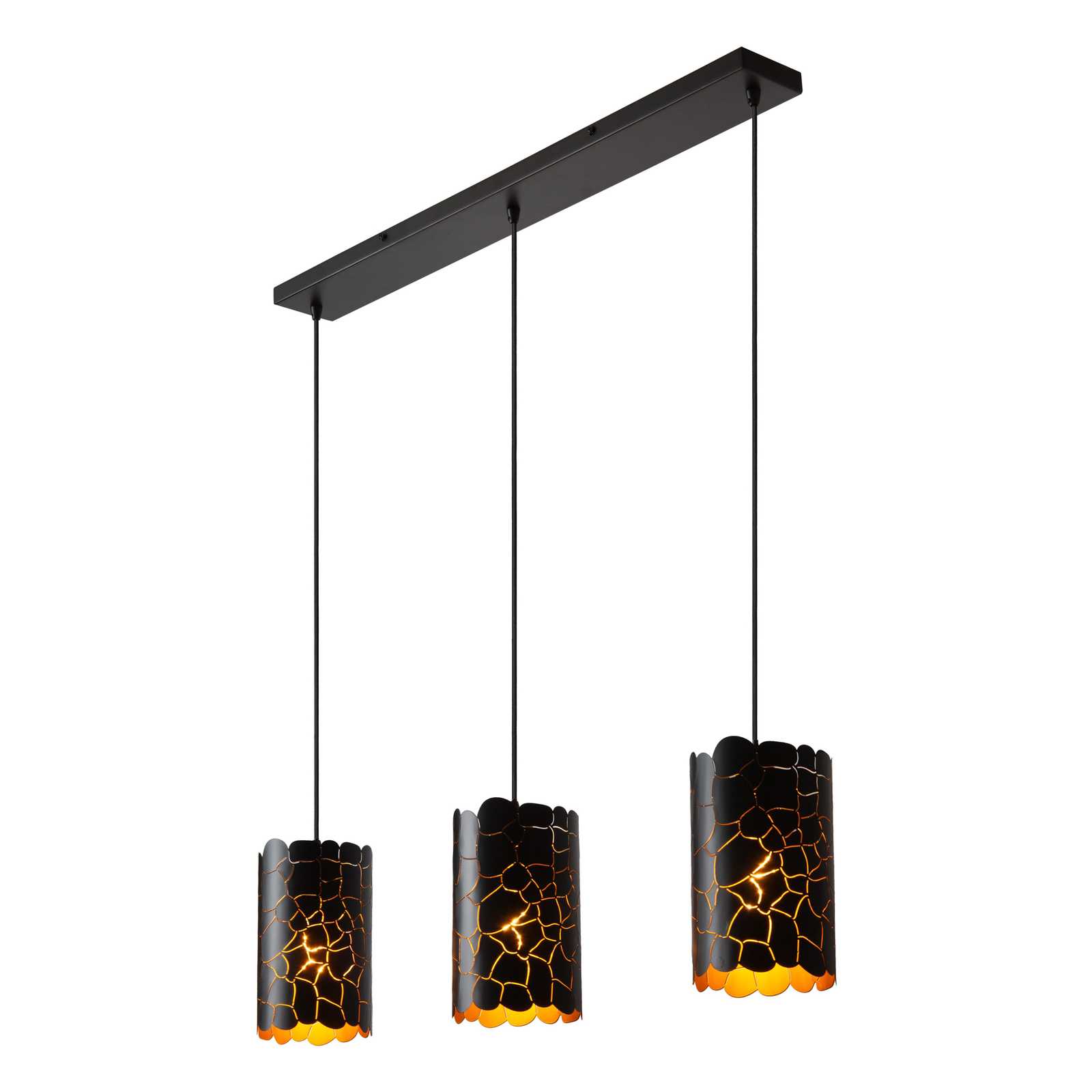 Almelo pendant light, 3-bulb, linear, black/gold, metal