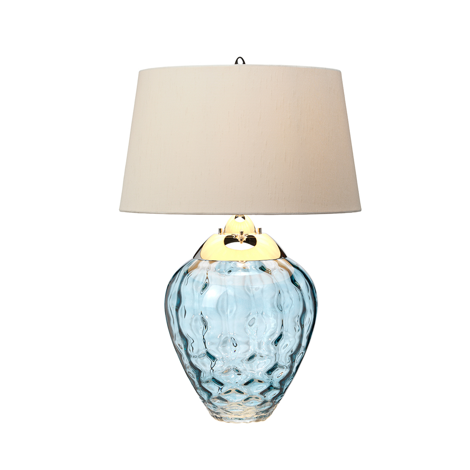 Samara tafellamp, Ø 45,7 cm, blauw, stof, glas, 2-lamps
