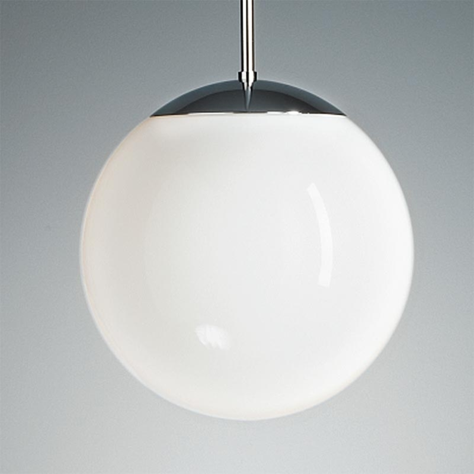 Tecnolumen Pendant light with opal sphere, 40 cm, chrome, for Living / Dining Room, opal glass, E27, 100 W, energy efficiency: A++