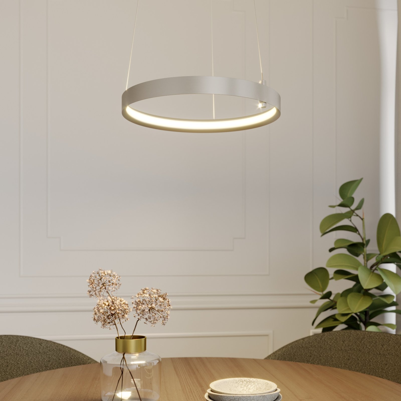 Lucande Naylia LED-hengelampe i nikkel, Ø 40 cm