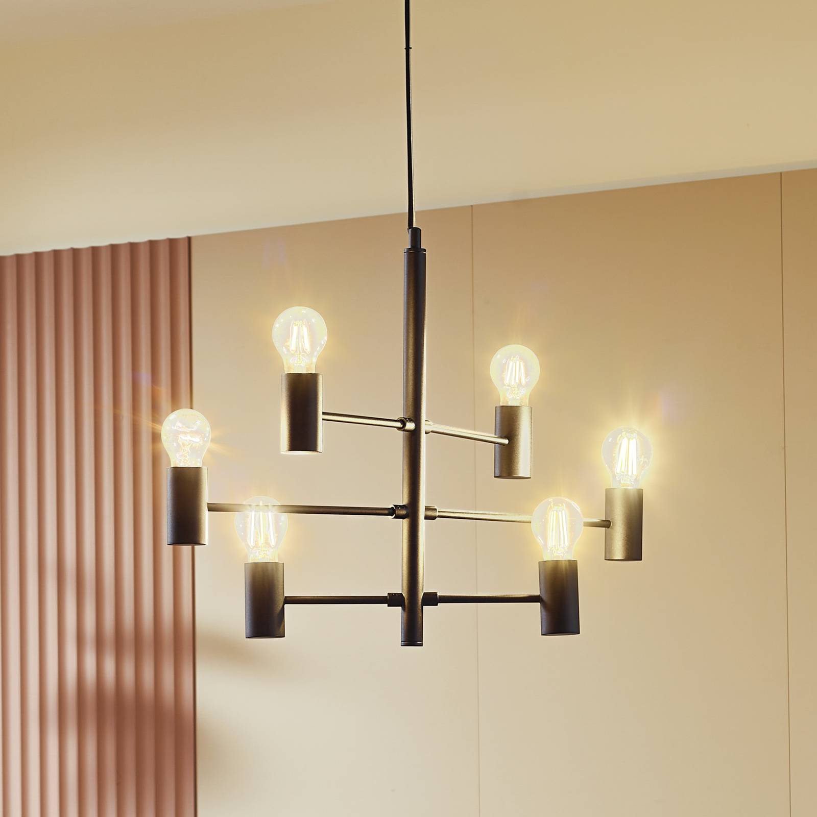 Lucande suspension Aidas noir métal à 6 lampes