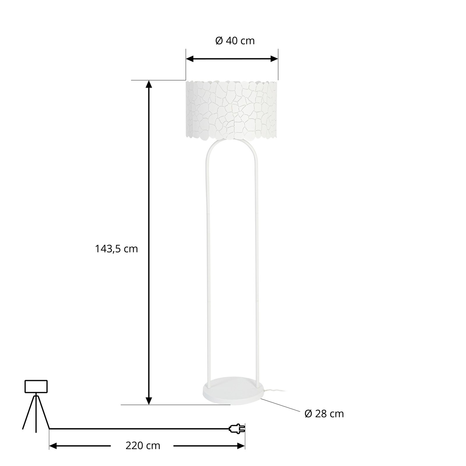 Lindby Aralena gulvlampe, hvid, metal, højde 143,5 cm