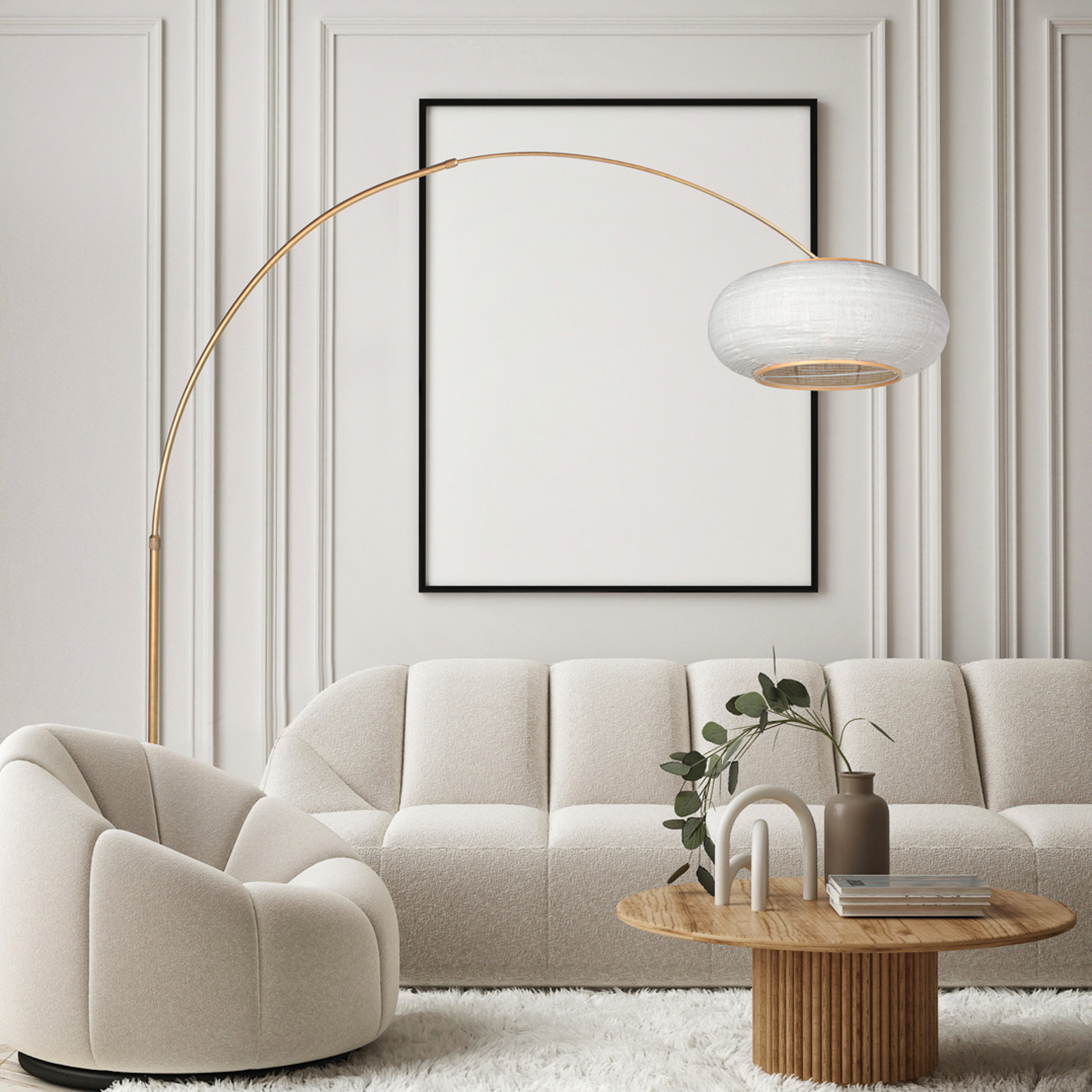 Stojacia lampa Sparkled Light v tvare oblúka, bronzová/sivá ľanová, 240 cm