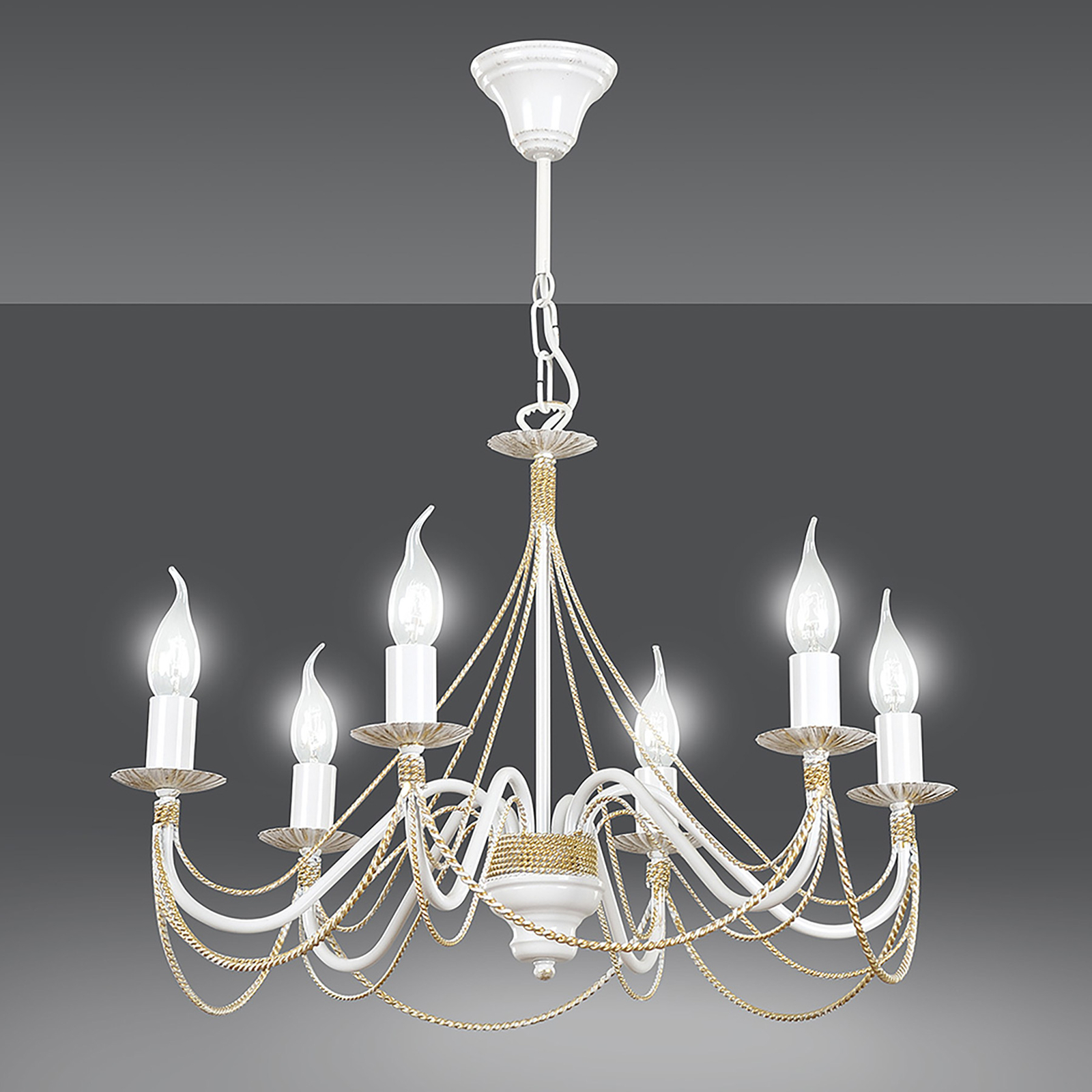 Tori chandelier in white, metal, six-bulb