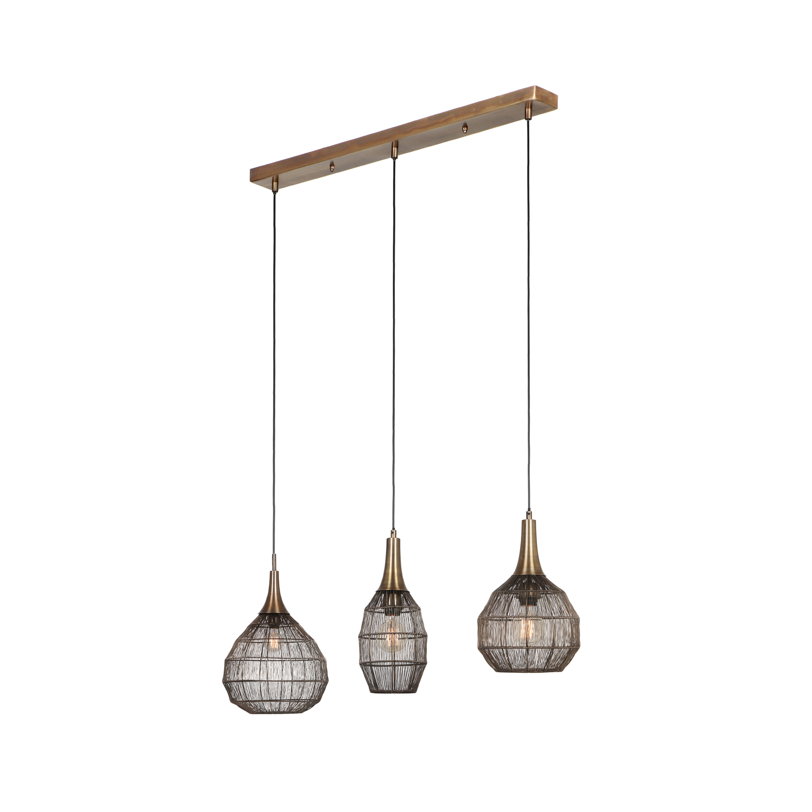 Soraya linear hanging light, 3-bulb, beam, metal, antique brass