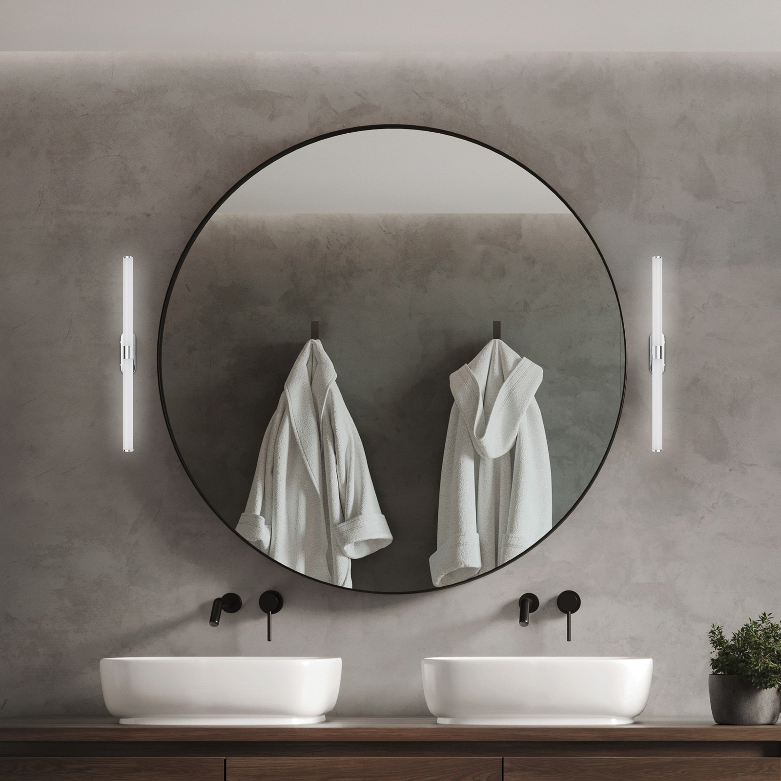 LED sienas lampa Runt, garums 60 cm, hroms, 4000 K, IP44