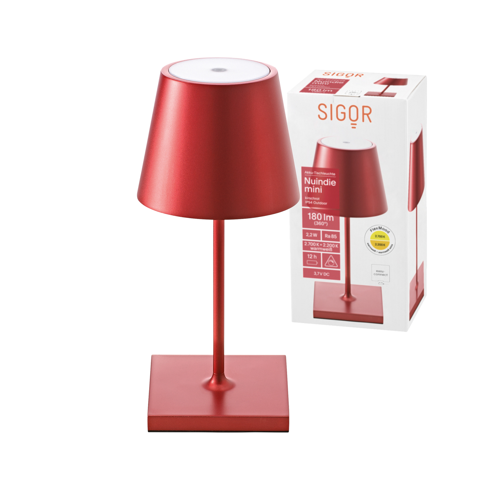 Nuindie mini LED uzlādējama galda lampa, apaļa, USB-C, ķiršu sarkana