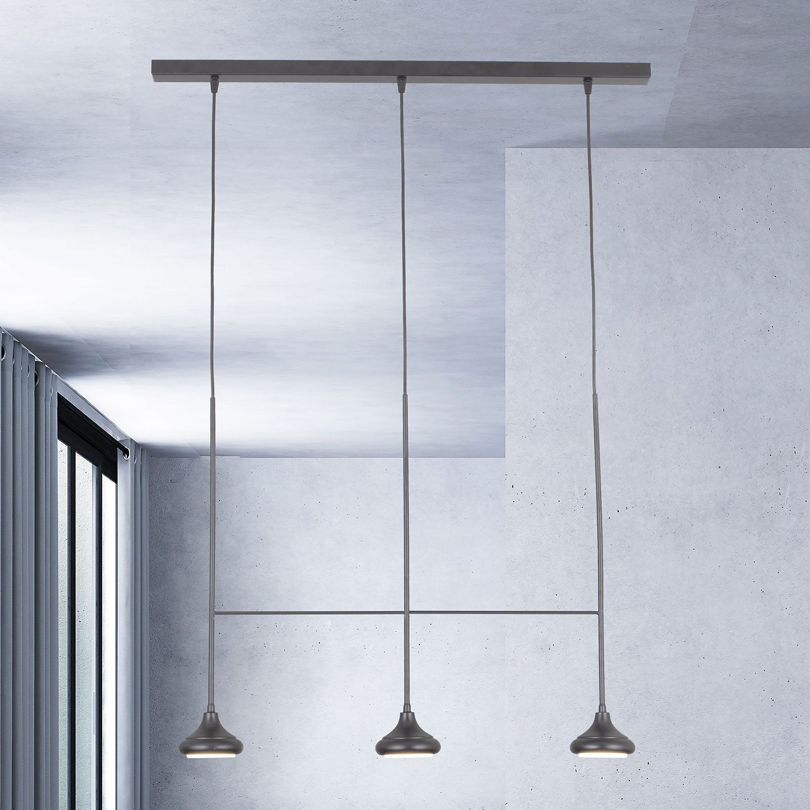 Lam 1680/3TR hanging light, three-bulb, matt black, for Living / Dining Room, iron, GX53, 9 W, energy efficiency: A++, L: 80 cm, W: 10 cm, H: 50 cm