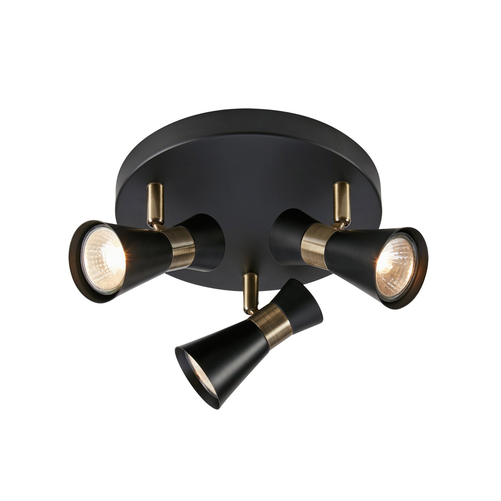 Plafondlamp folie, 3-lamps, zwart/messing