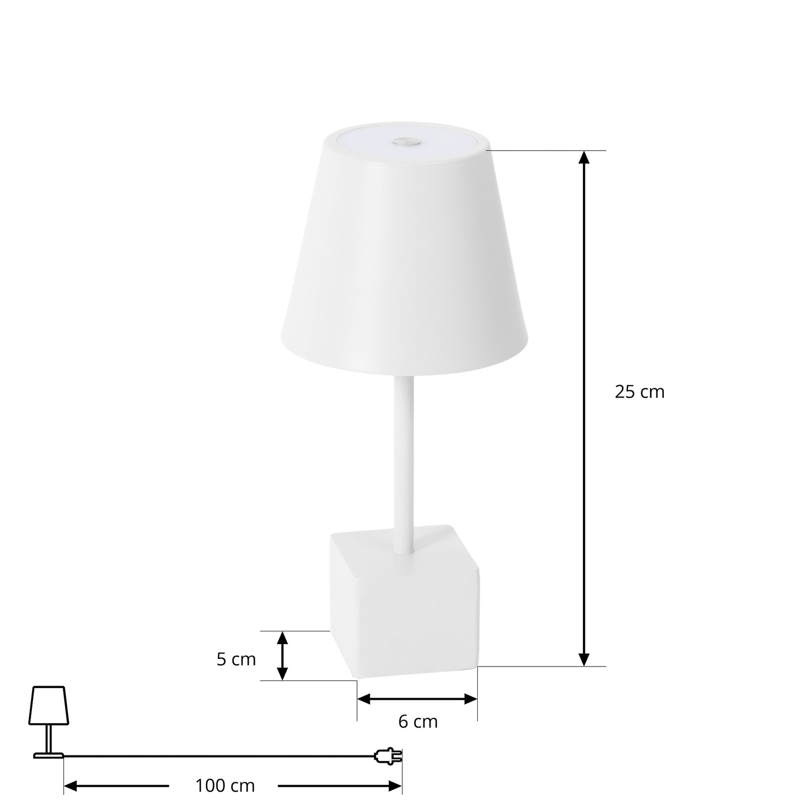 Lindby genopladelig LED-bordlampe Janea CUBE, hvid, metal