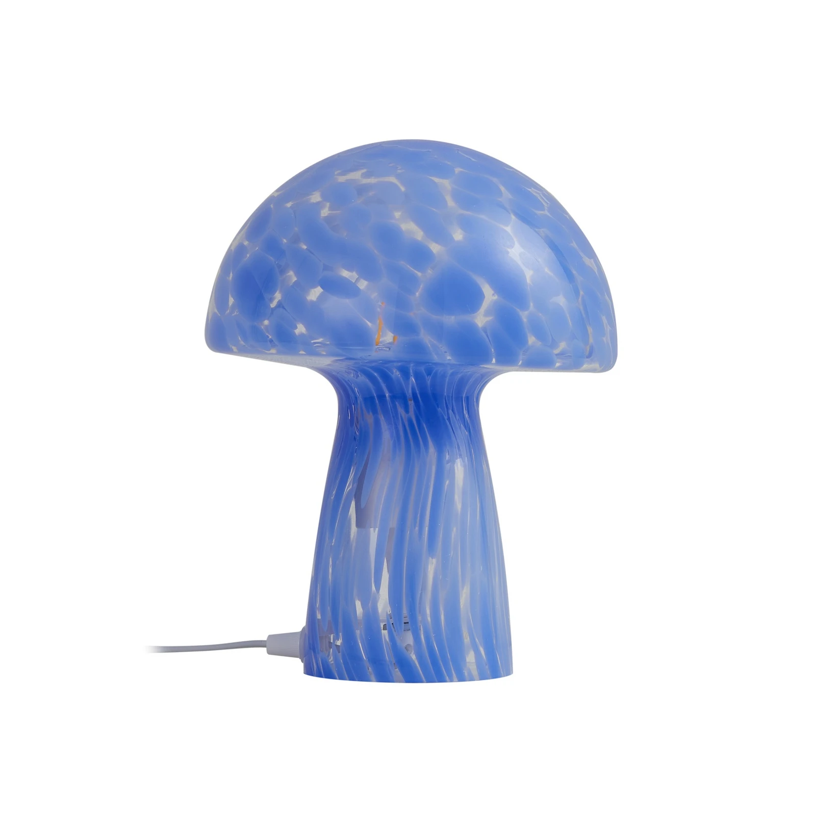 Lindby Hubi tafellamp, blauw, glas, Ø 22 cm, paddestoelvorm