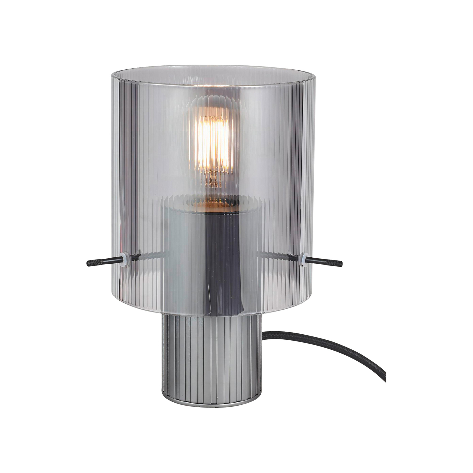 Riffelini tafellamp, hoogte 22 cm, rookgrijs, glas