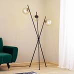 Lucande Sotiana floor lamp, 3 glass globes, black