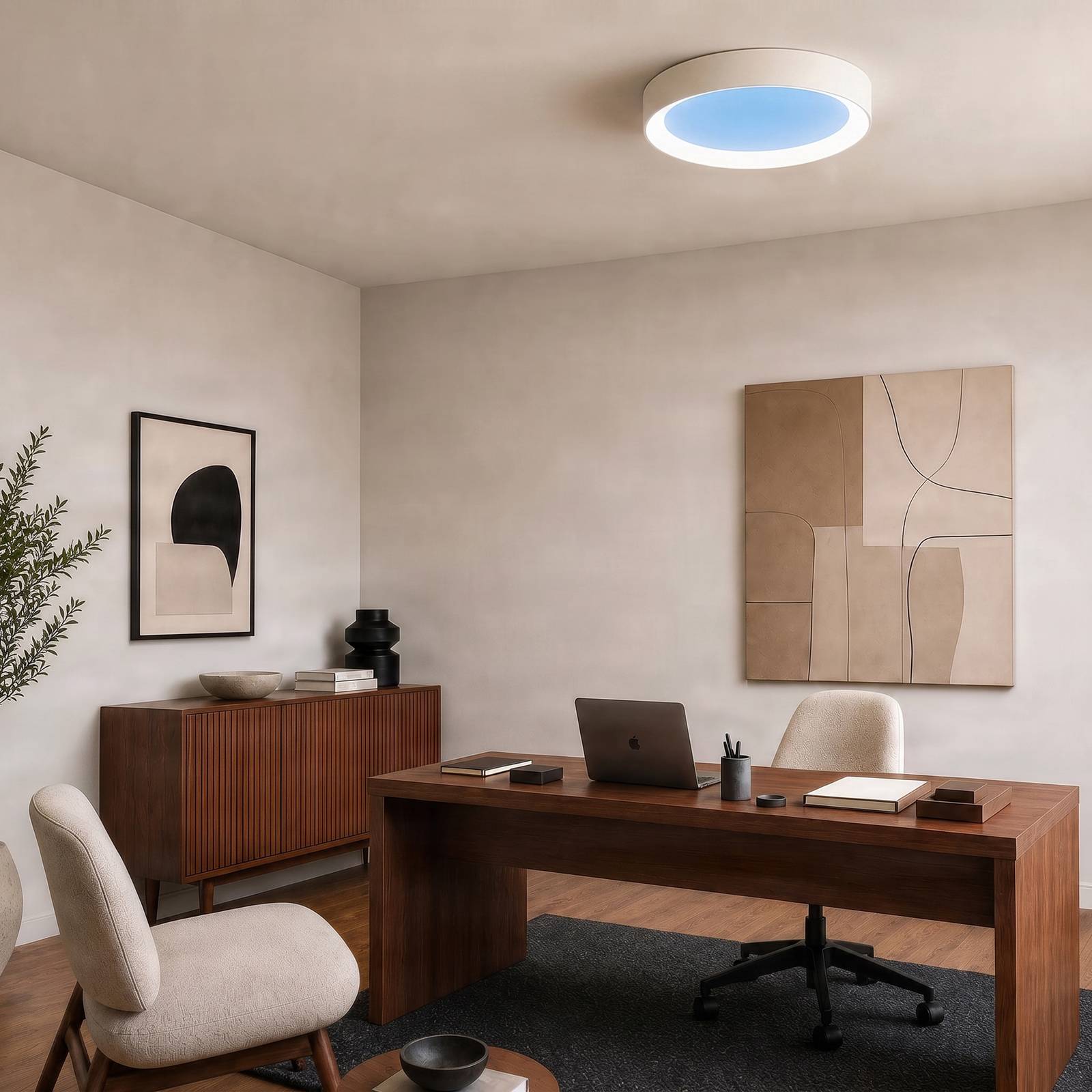 Lampa sufitowa Lucande Sky z światłem dziennym, Ø 50 cm, ściemniana