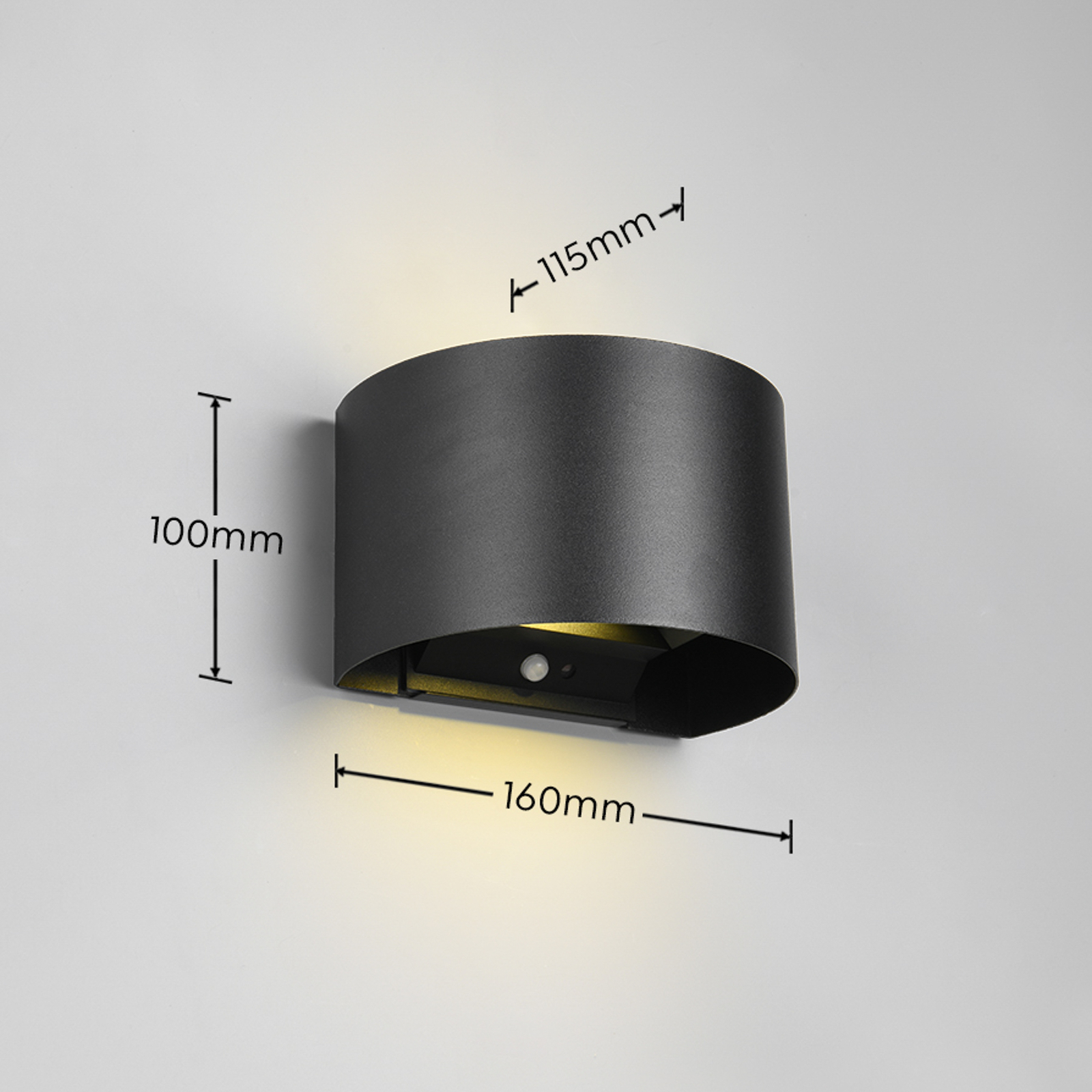 Επαναφορτιζόμενη λυχνία τοίχου LED Talent, μαύρο, πλάτος 16 cm Αισθητήρας