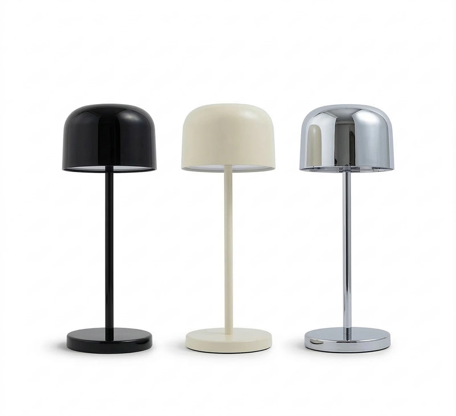LED-Akkutischlampe Quill chrom/beige/schwarz 6er Ladestation