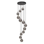 LED pendant light Bollique, 12-bulb. Round, black, glass