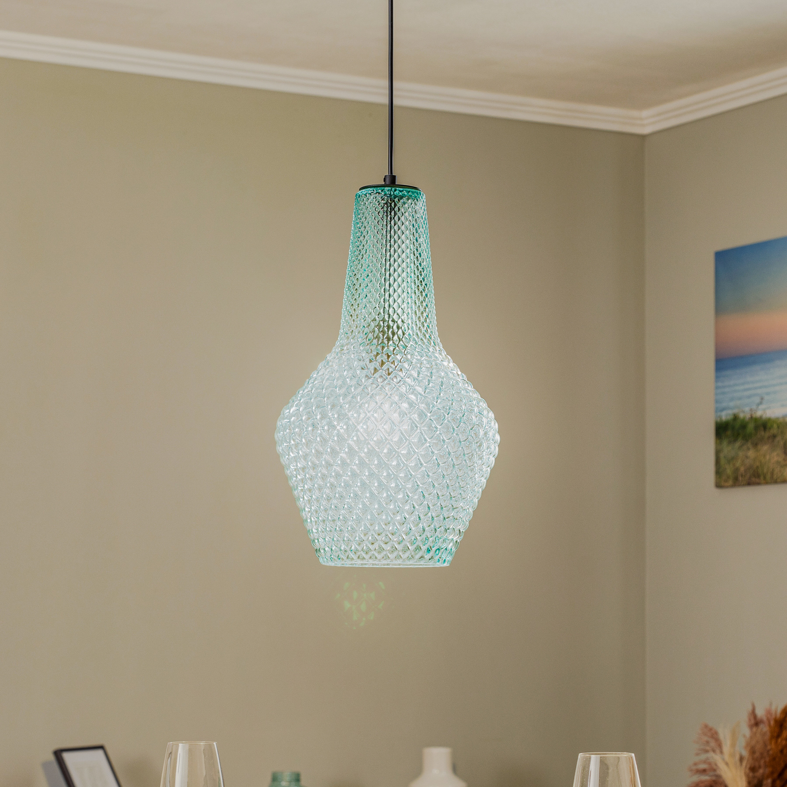 Lindby Drakar hanglamp, 1-lamp, lichtblauw