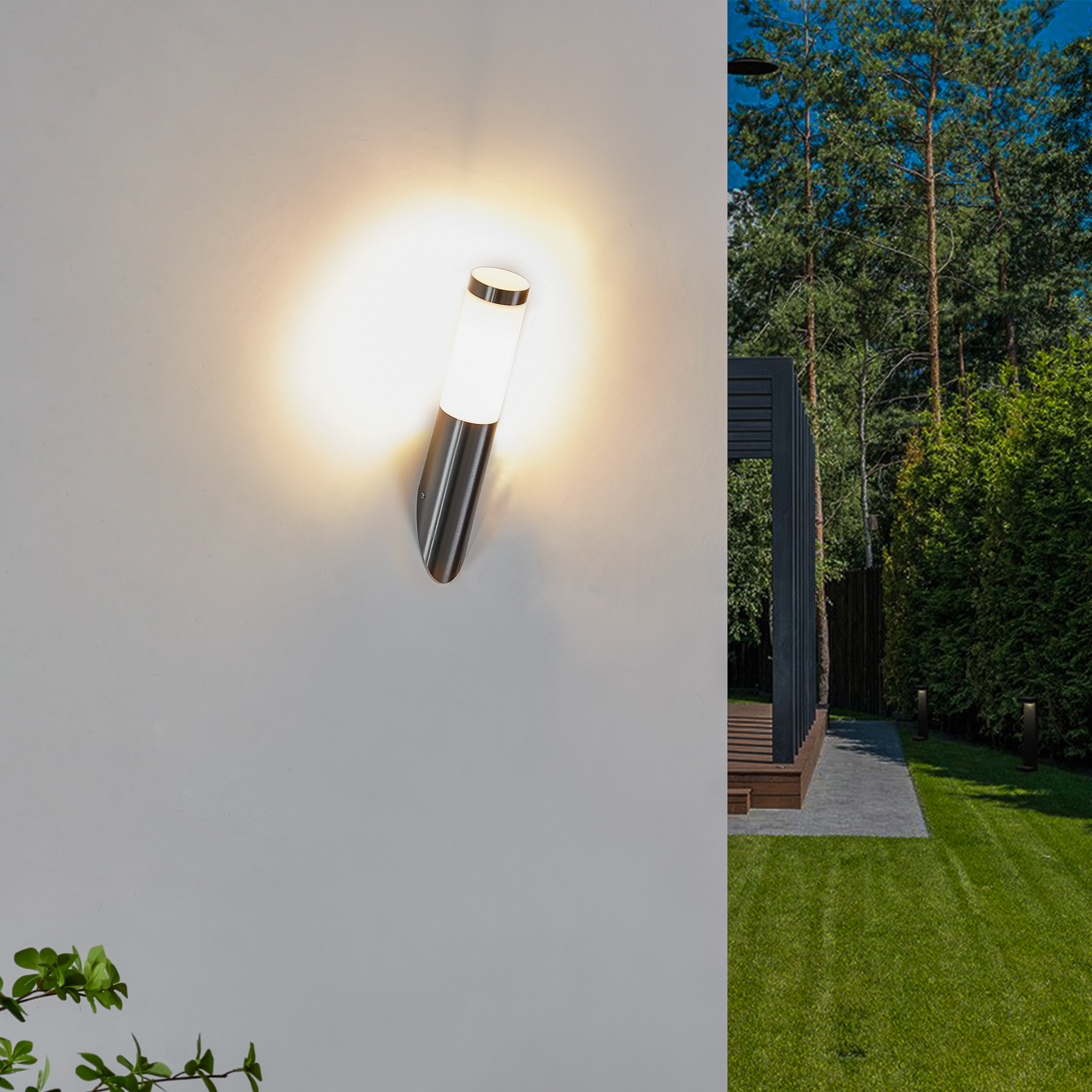 Lindby āra sienas lampa Statius, pelēka, nerūsējošais tērauds, 40 cm