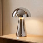 Lindby LED-bordslampa Nevijo, krom, Ø20cm, USB, dimmer