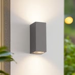 Lucande outdoor wall light Xava, up/down, grey, 2-bulb, GU10