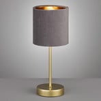 Lámpara de mesa Aura, pie oro, pantalla gris/oro