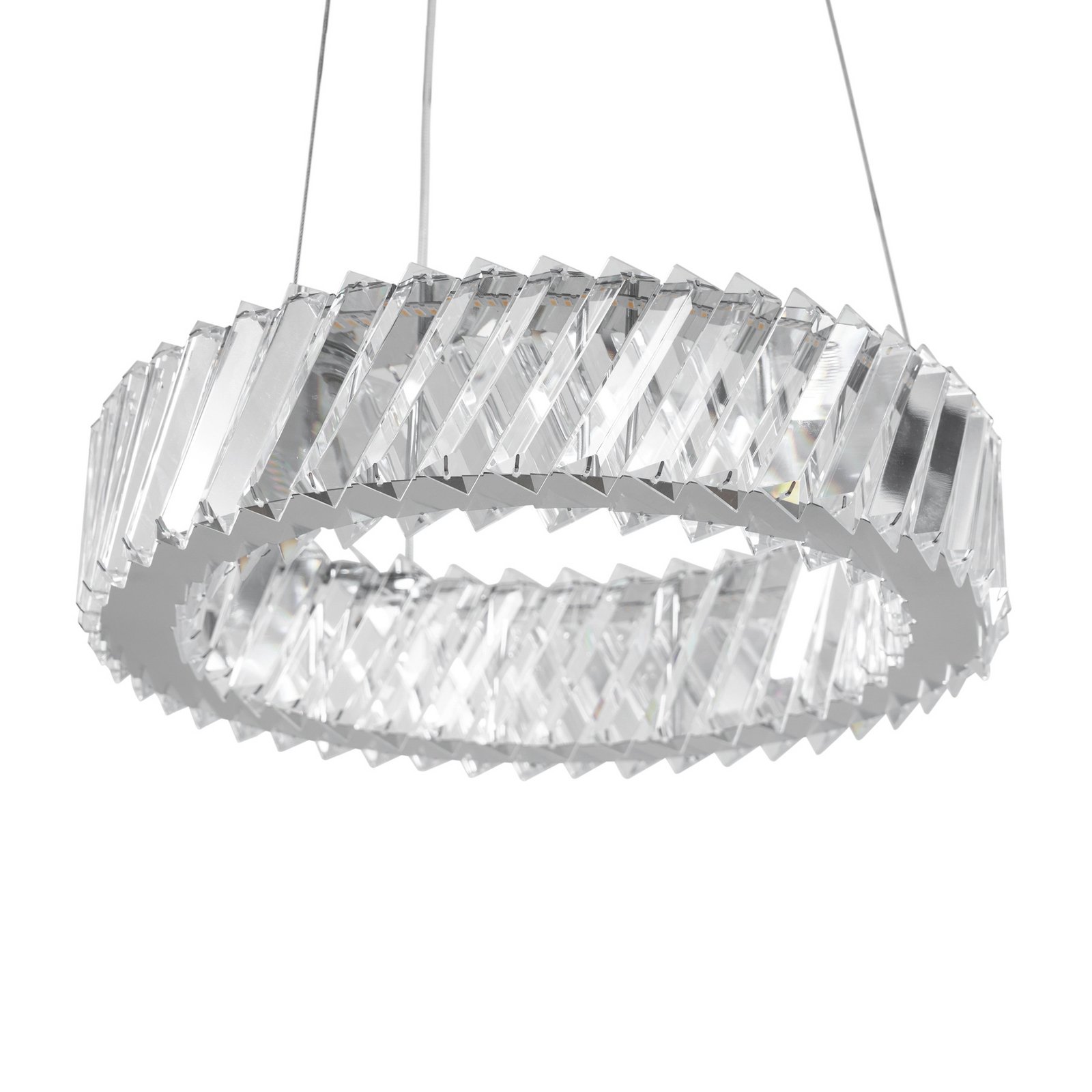 Lucande LED-Hängeleuchte Glacis, Kristall, Ø 40 cm, chrom