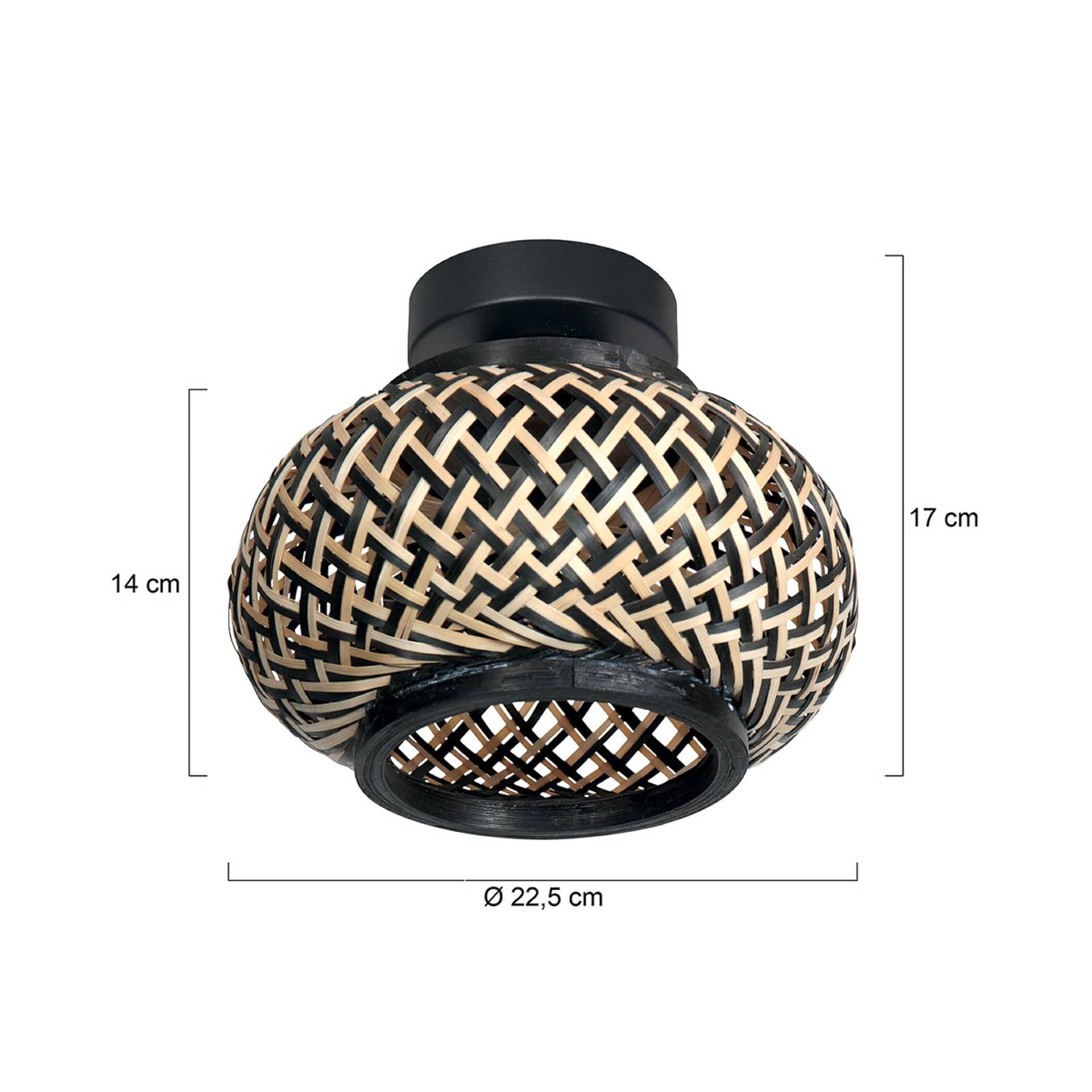 Steinhauer Plafonnier Bloeba, noir, tressage de bambou, Ø 22,5 cm