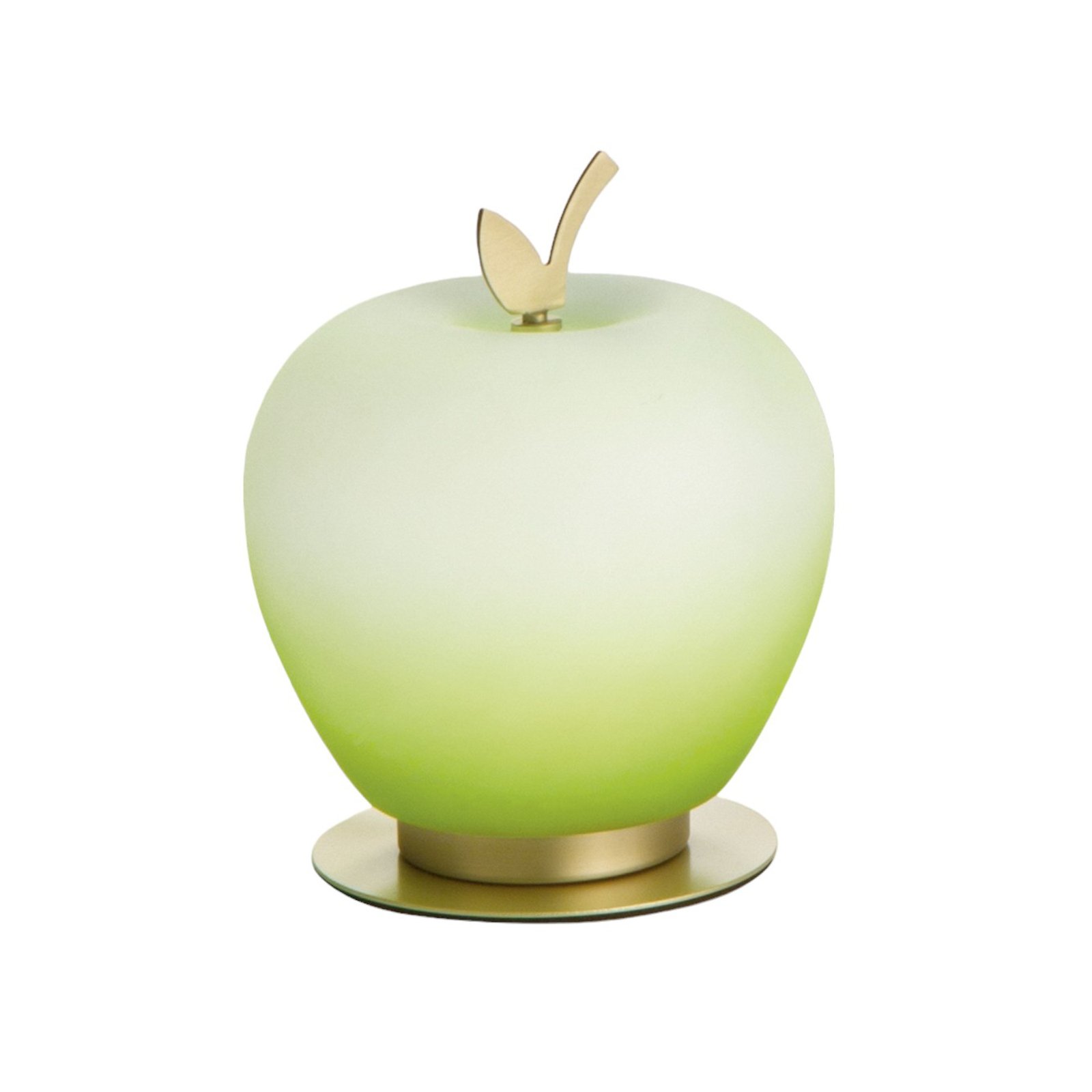 Lampada LED da tavolo Wendy, verde/ottone, forma di mela, vetro,