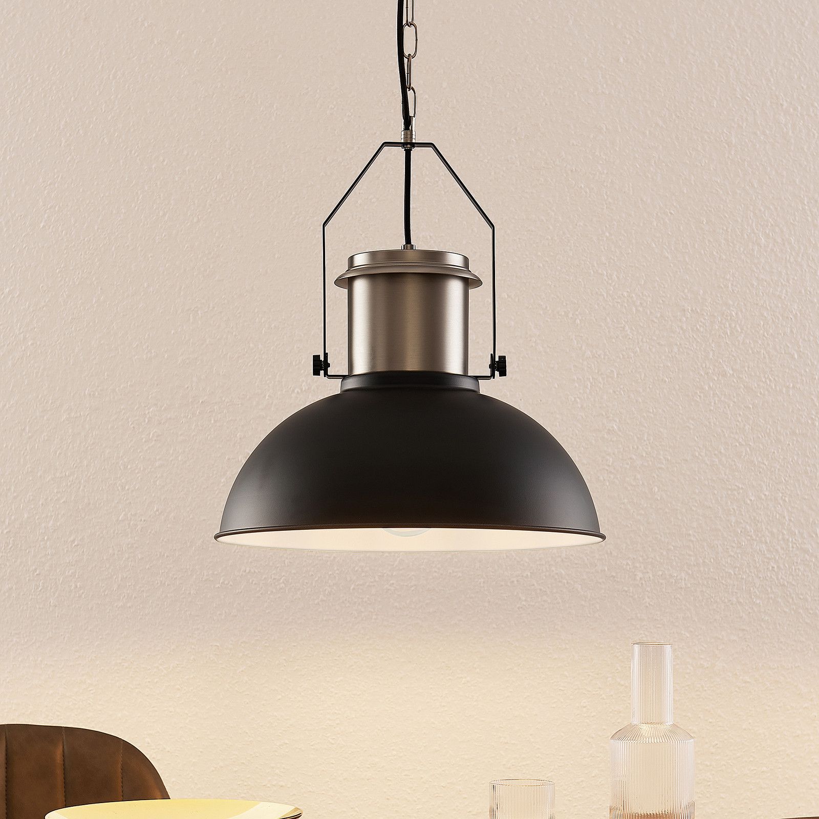 Lindby Freitjof lampă suspendată negru/nichel mat - Camera de zi / sufragerie - Design industrial - negru mat nichel mat - Metal