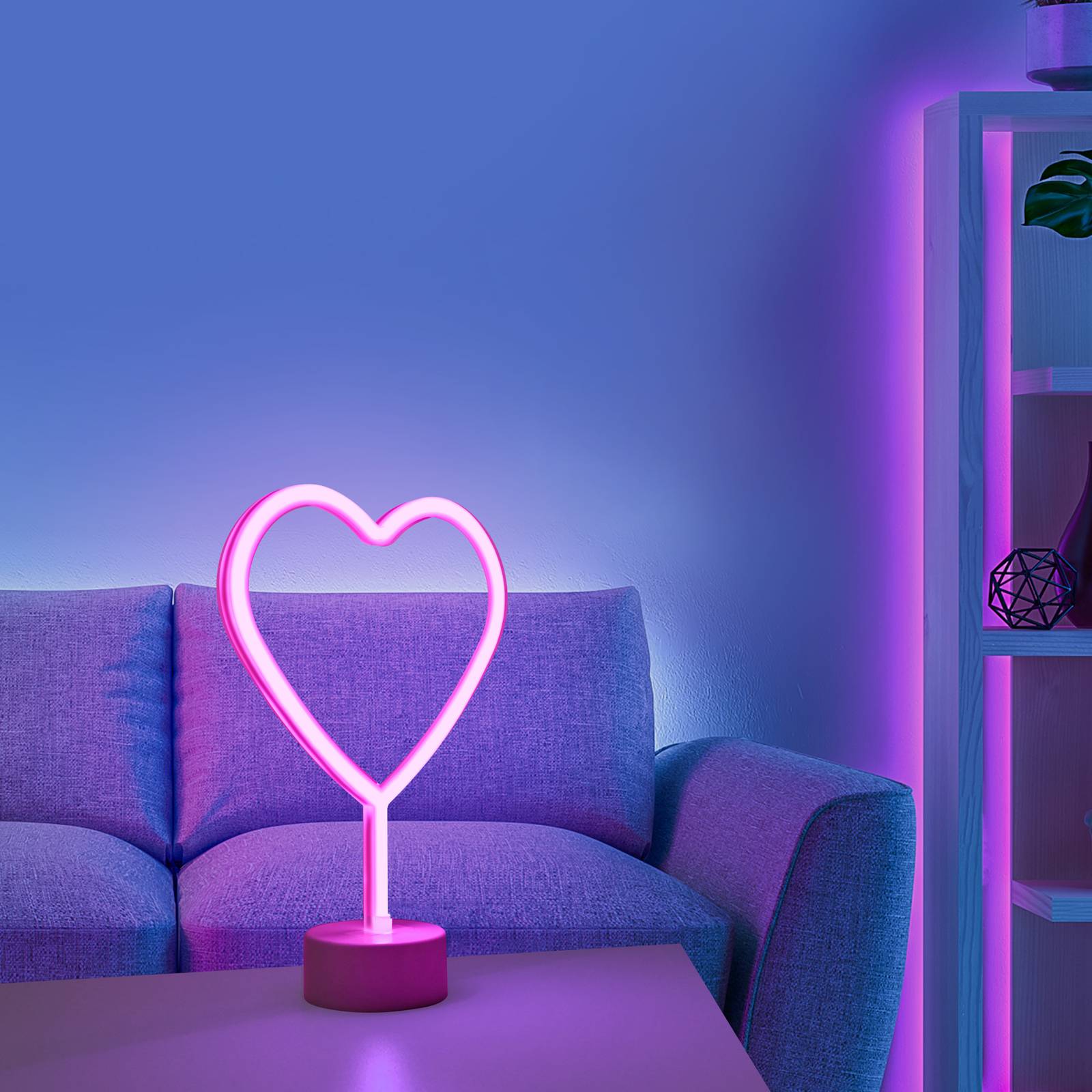 Leuchten Direkt LED-bordslampa Neon Hjärta batteridriven
