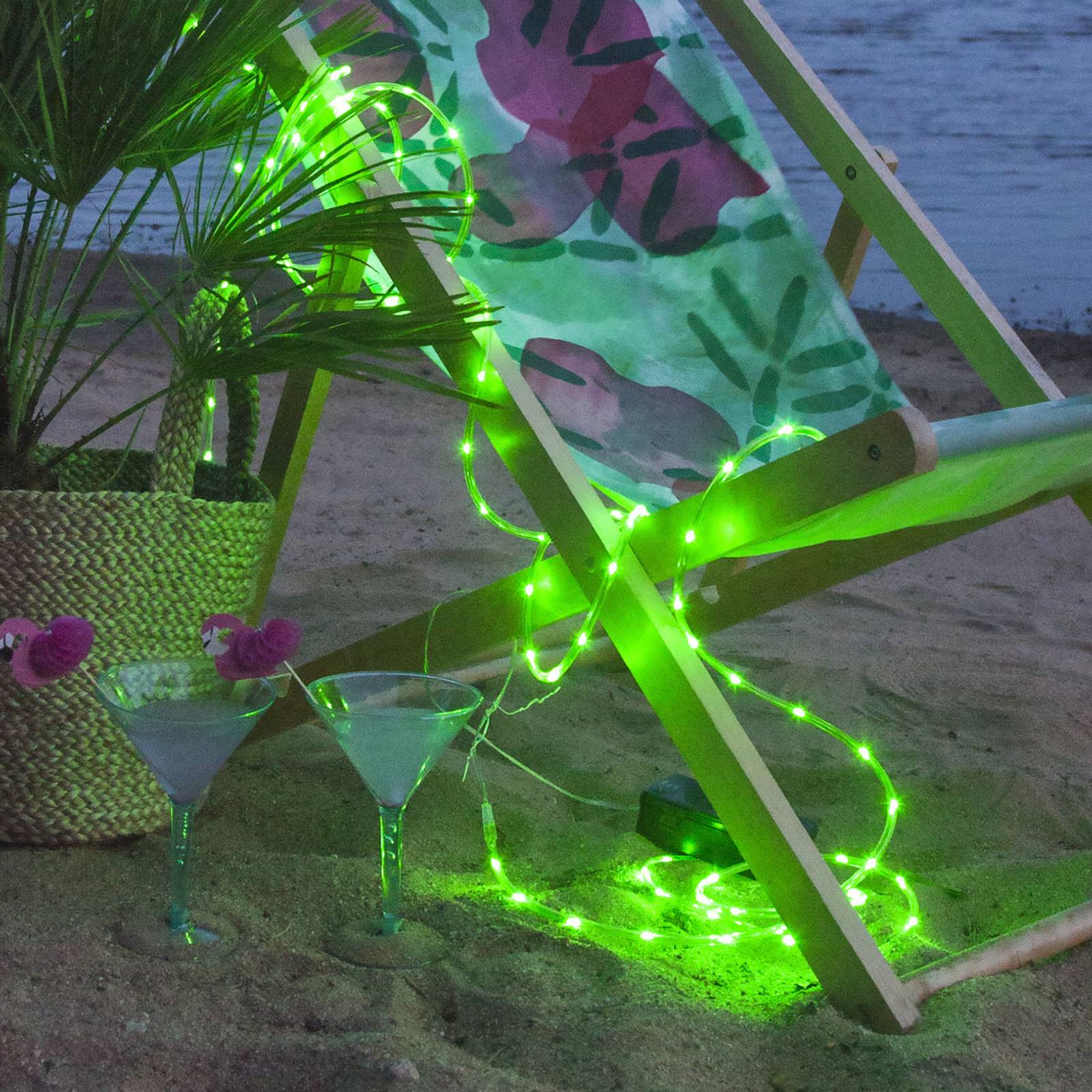 Tuby LED rope light, battery-powered, green