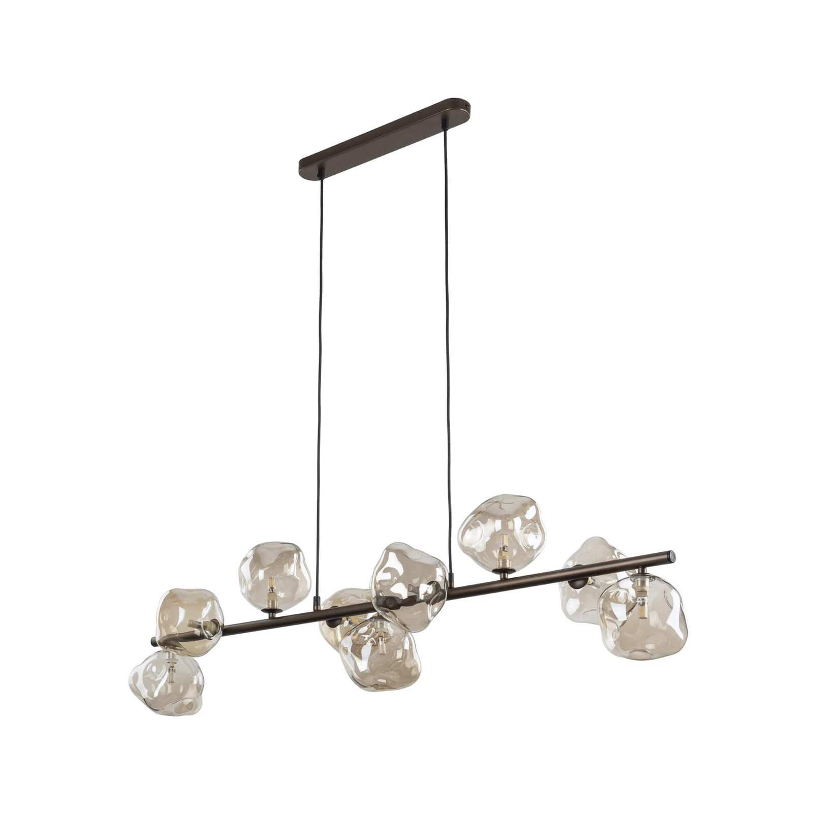 Lampada a sospensione Lava, marrone, a 9 luci, vetro, lunghezza 116 cm, G9