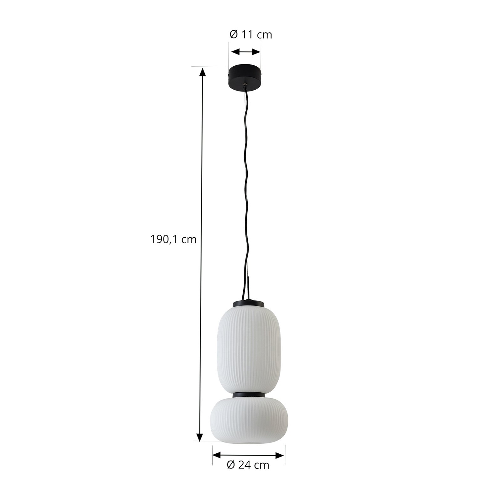 Lucande Suspension LED Lucya, à 2 lampes, verre, blanc, 43 cm