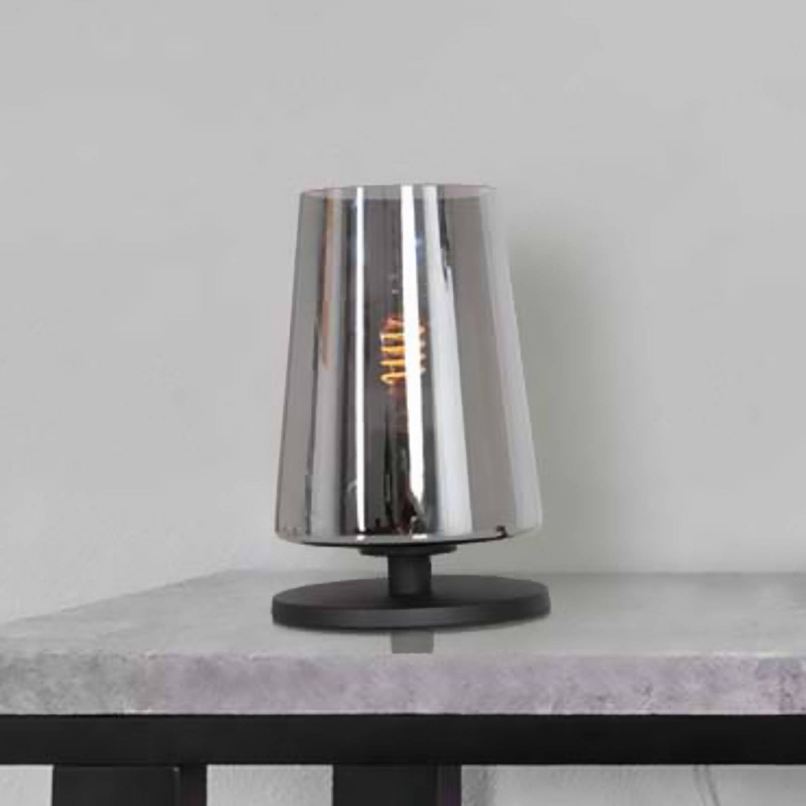 Steinhauer Lampe de table Ancilla, noir/fumé, 26 cm, métal, verre, E27