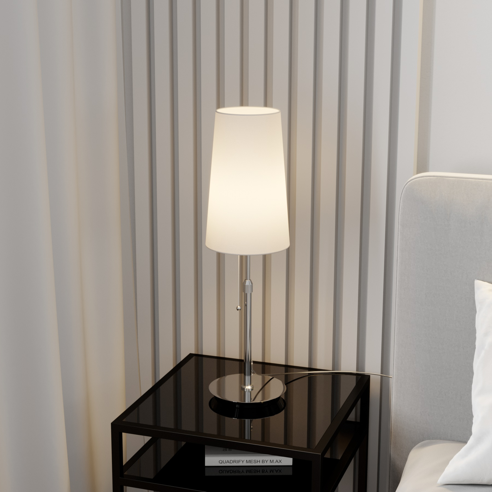 Lucande Pordis table lamp, chrome and white