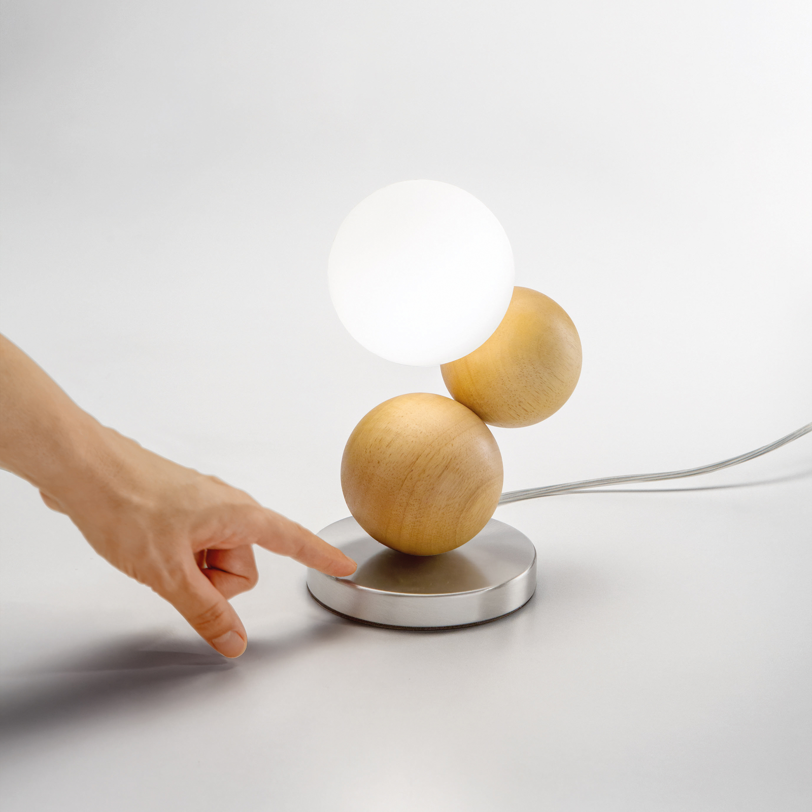 Micky table lamp, light wood/nickel, wood, dimmable, G9