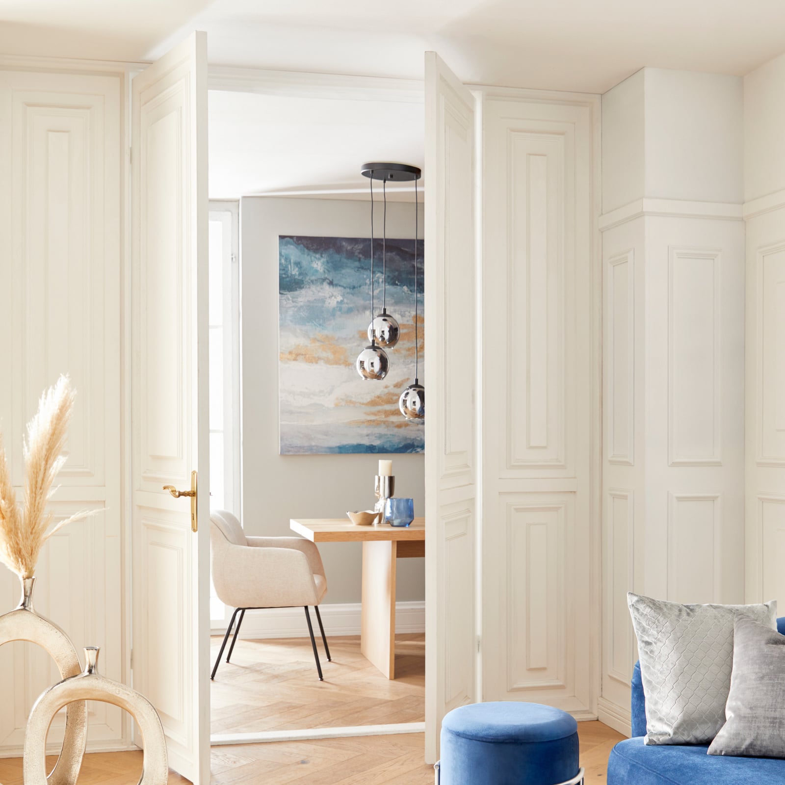 Suspension Ariscani, gris fumé, Ø 43 cm, à 3 lampes, verre, E27