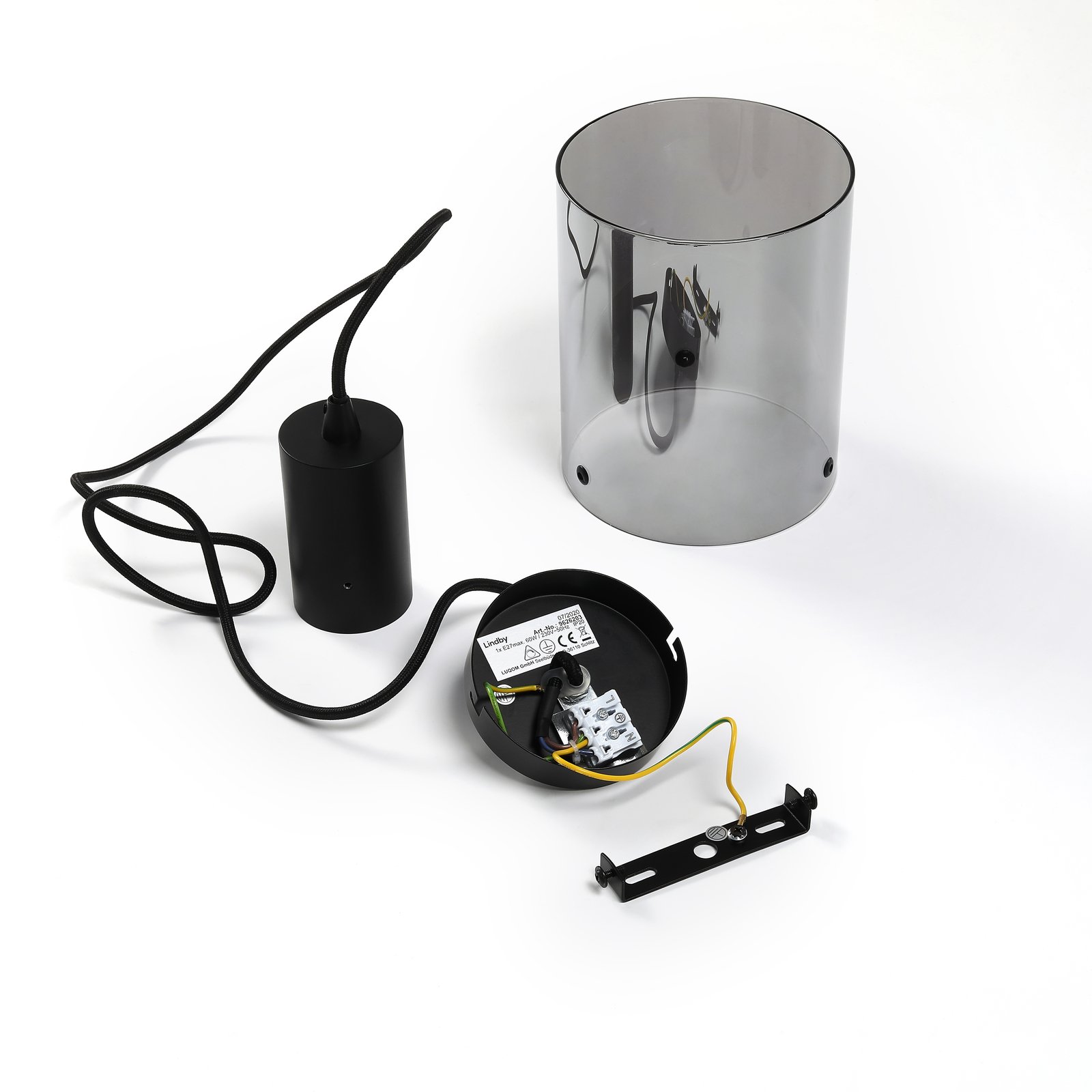Kourtney Závěsná Lampa Black/Smoke - Lindby