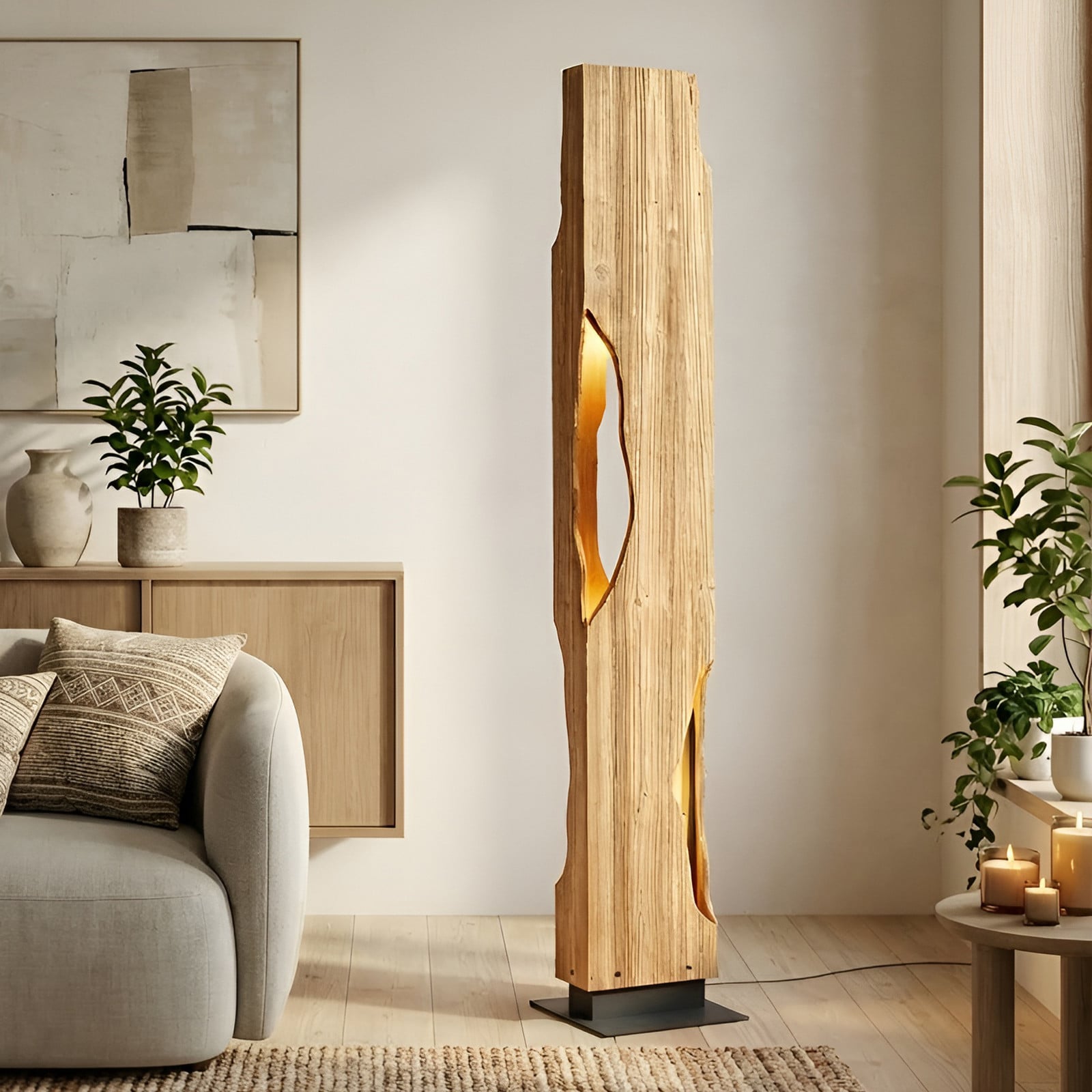 Lampadar Lucande Tarry lemn înălțime 137 cm 4 x E27 - Camera de zi / sufragerie - Casă de țară / Rustic - lemn deschis la culoare