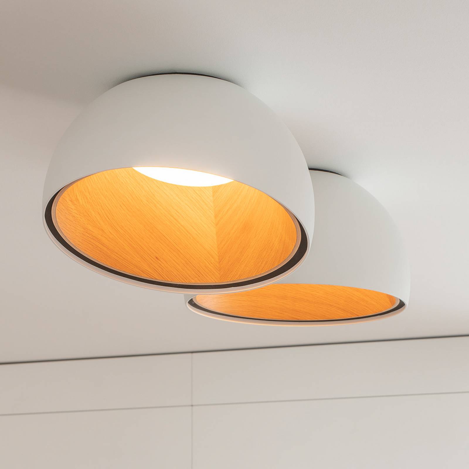  Vibia Vibia Led Ceiling Light Duo, White, Height 23 Cm, Oak Wood 