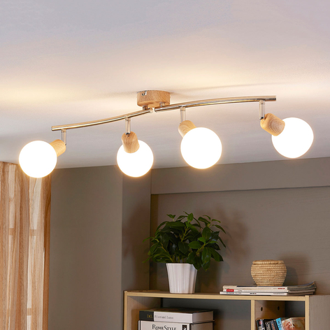 Plafonnier LED en bois Svenka à 4 lampes